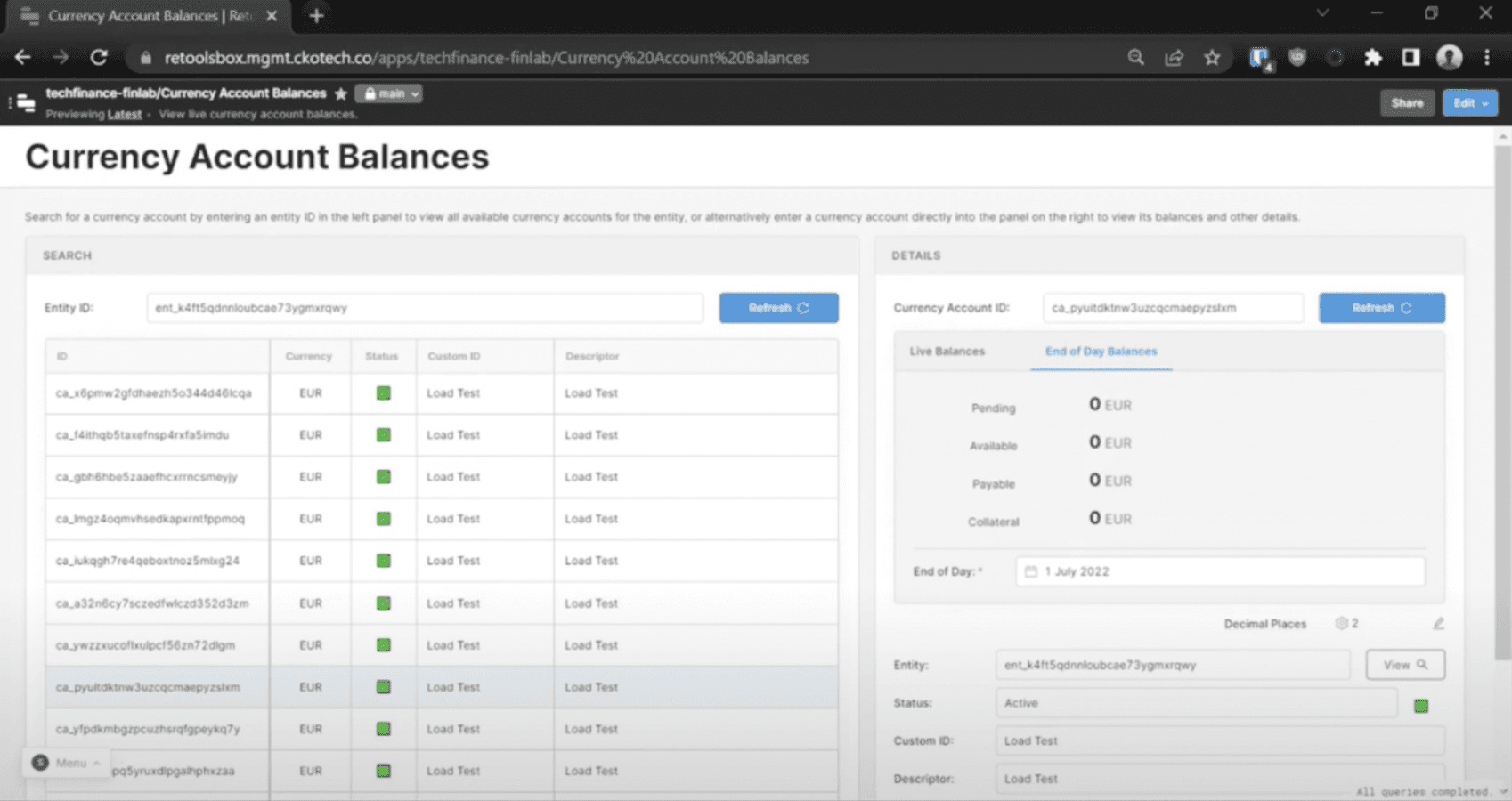 Account balances dashboard
