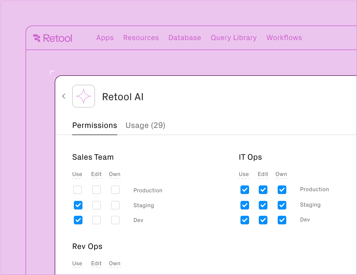 Retool product UI showing governance without gridlock