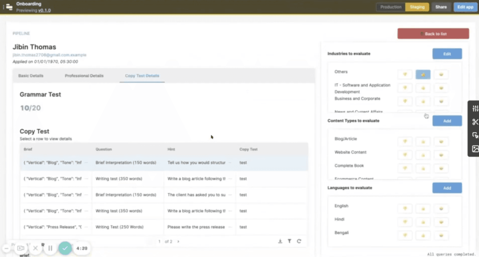 Screenshot of Pepper Content's Retool app