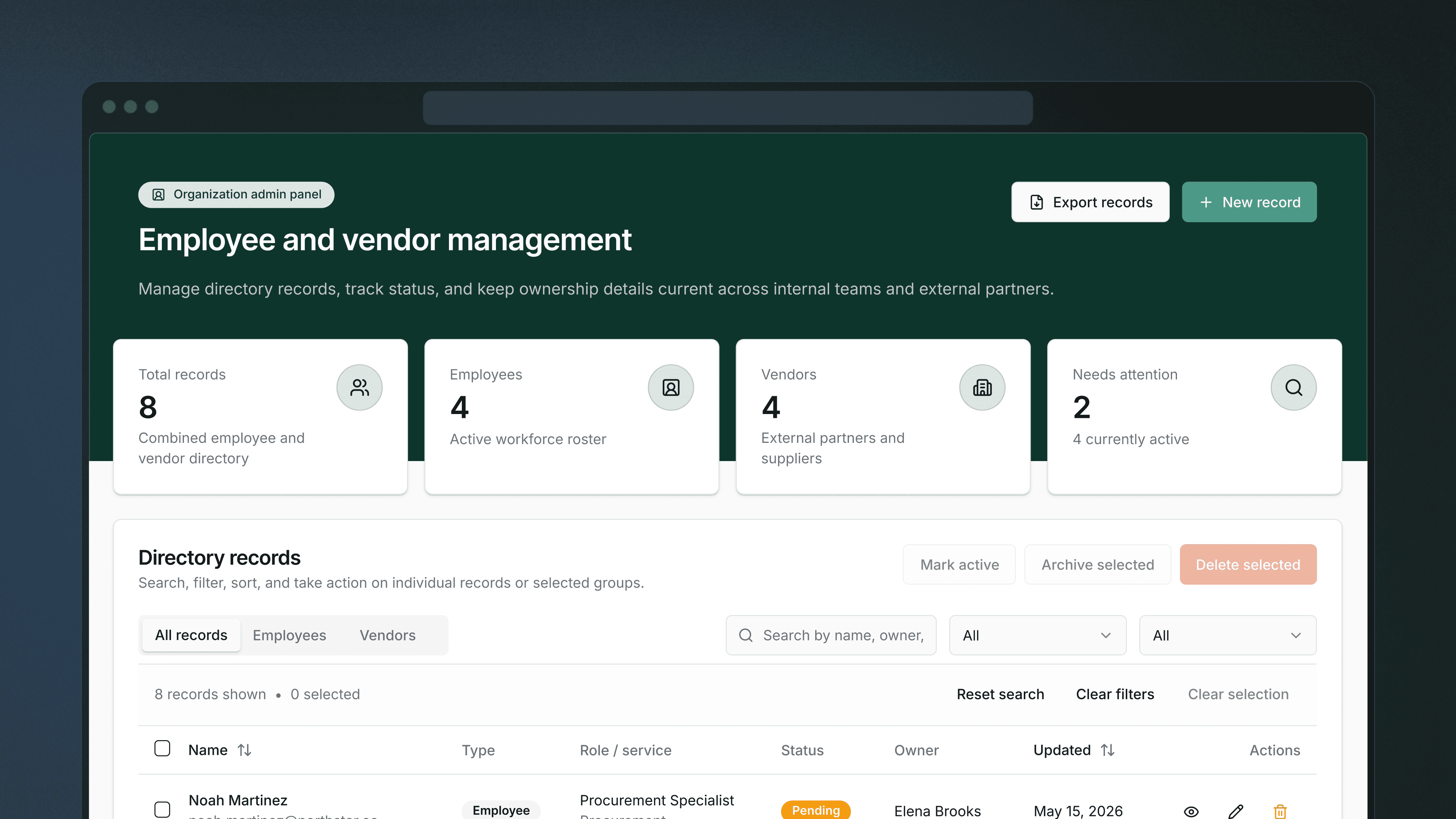 A Retool app showing a company's directory
