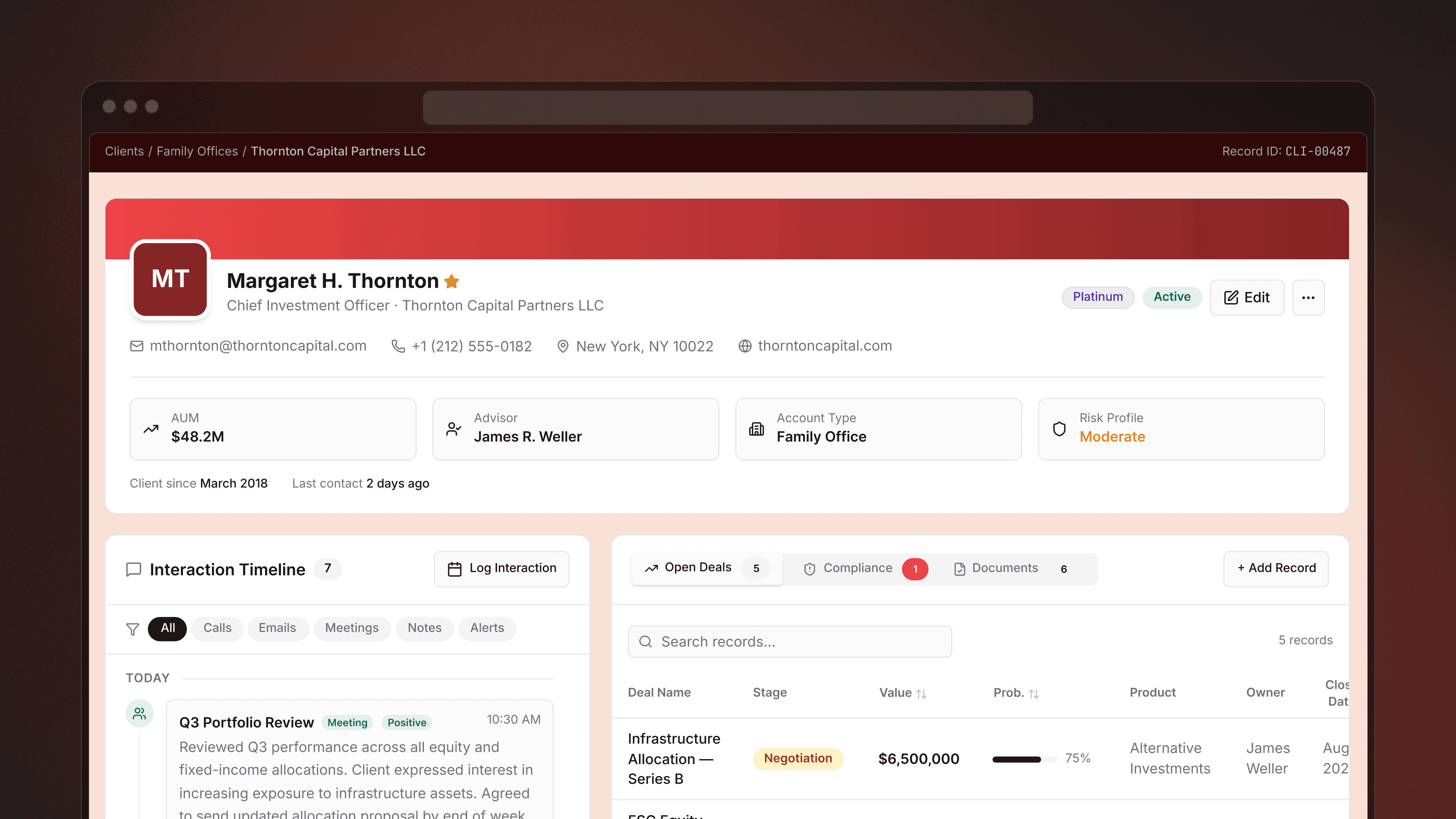 A Retool app showing a client's financial records