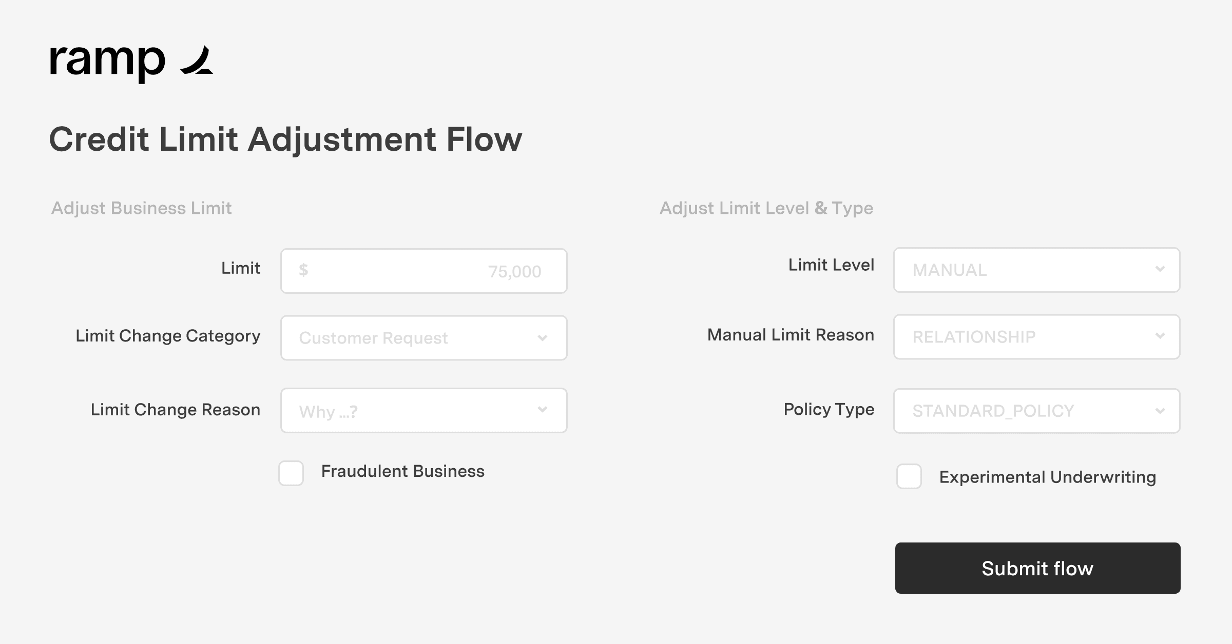 Image of Ramp's Retool app for adjusting customer credit limits