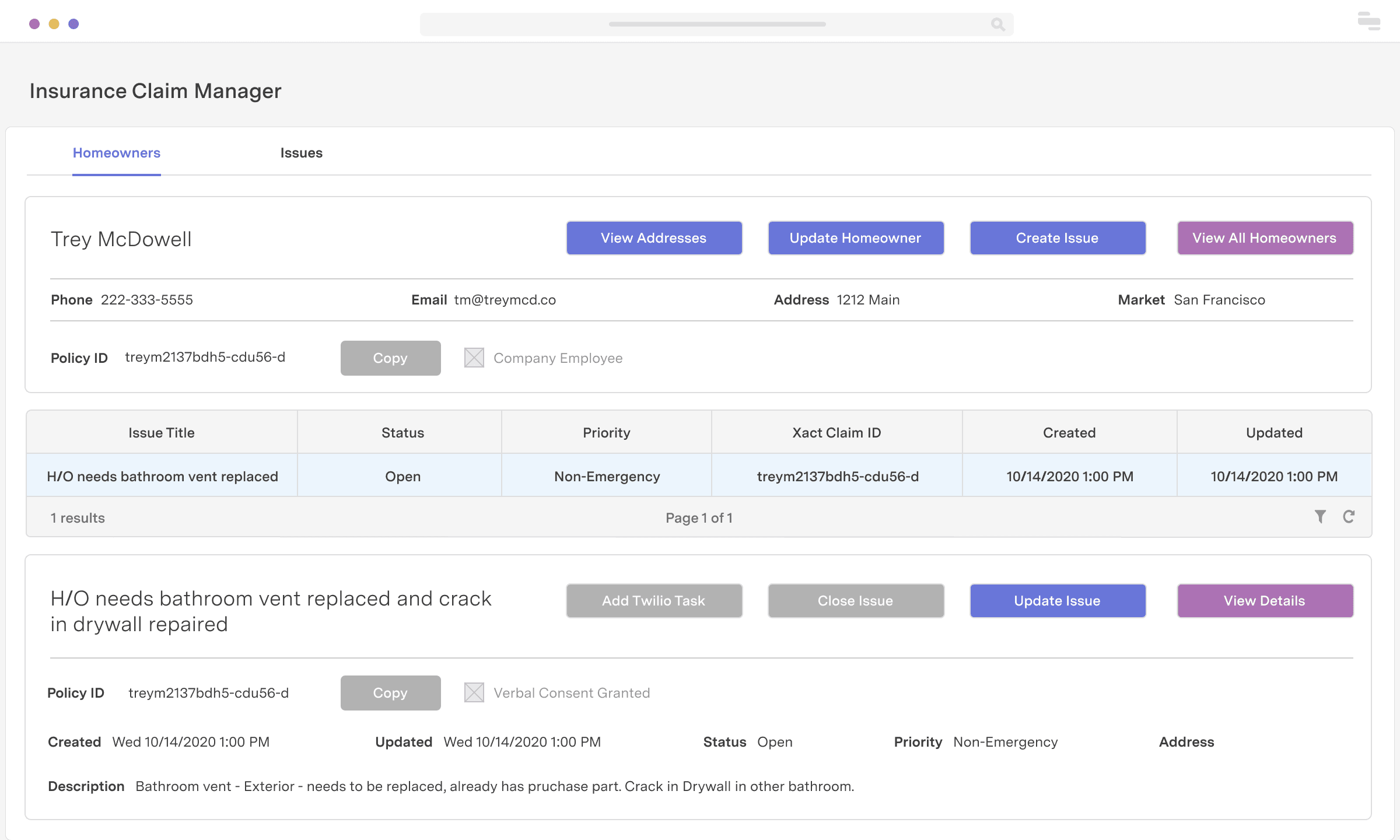 Insurance claim manager