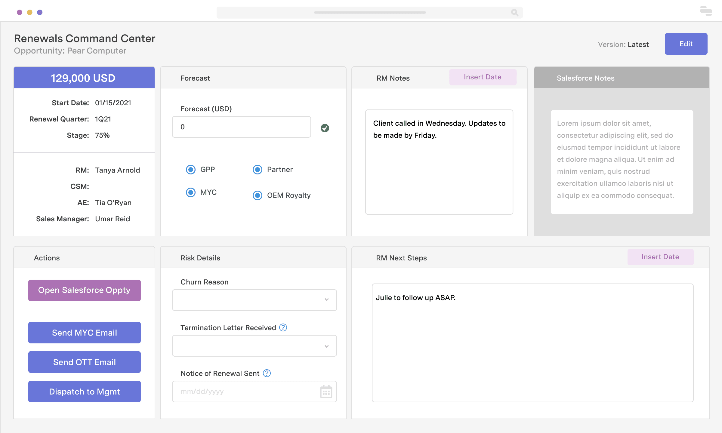 Renewals control center