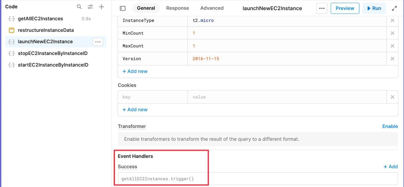 Adding Action Buttons for each row of the table for "Starting" and "Stopping" Instances