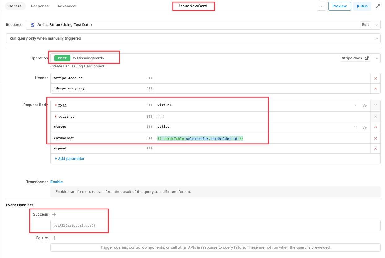 Create a new Resource Query to issue a new card