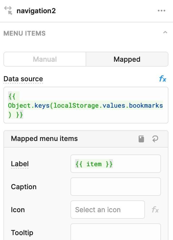 Using mapped mode to create a dynamic Navigation component list