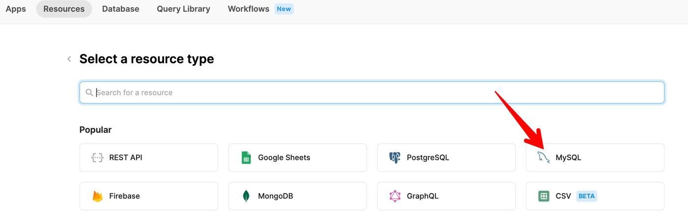 Create a new MySQL resource in the Retool console.