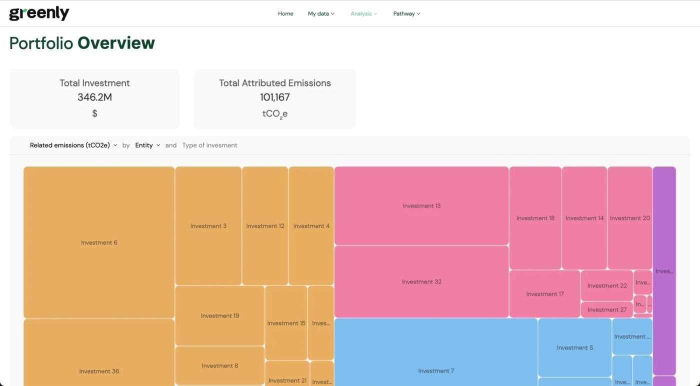 Example of a custom external tool Greenly has built with Retool: An investment portfolio analysis dashboard