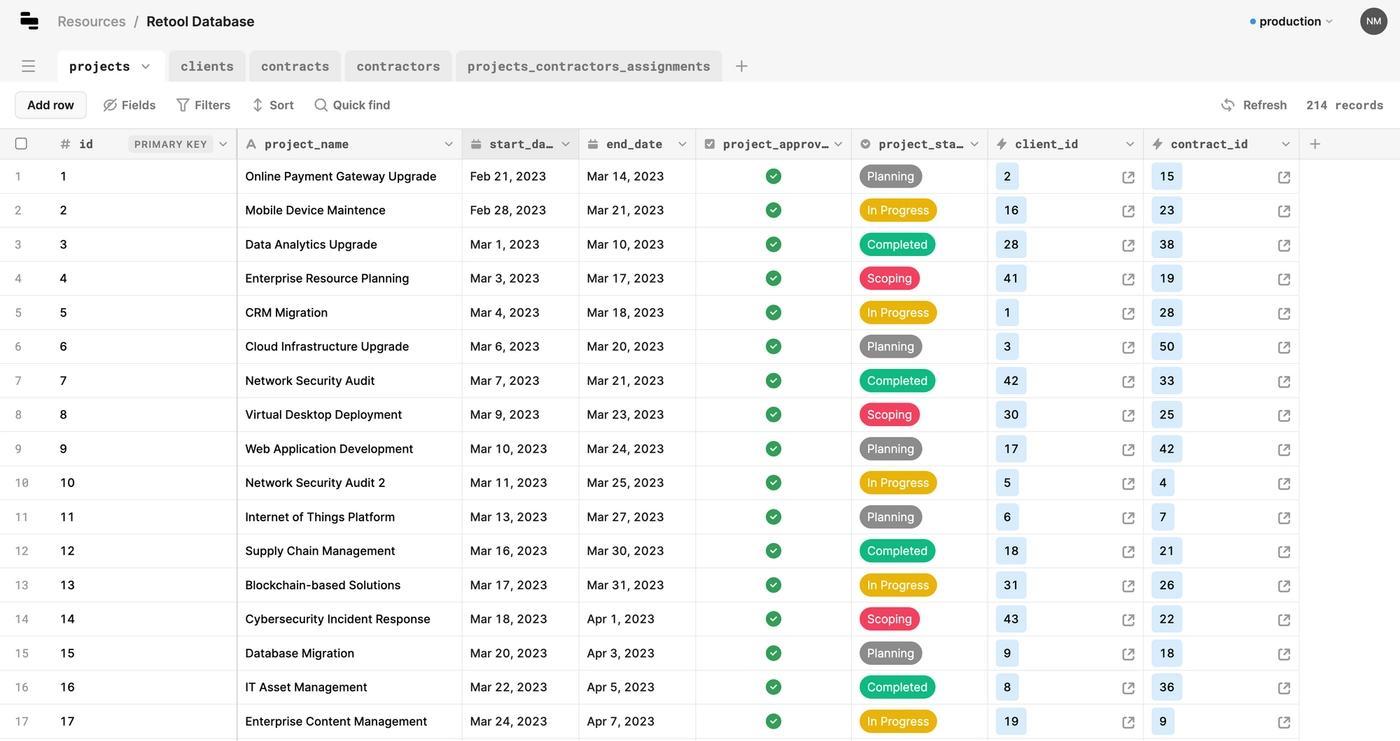 The Retool Database UI is as easy to use as a spreadsheet