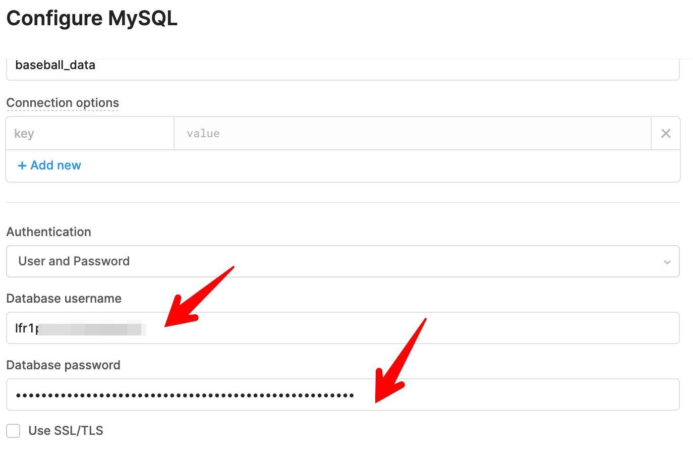 Your database username and password come next!