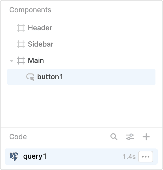 Retool's existing IA, which has different sections for components and code