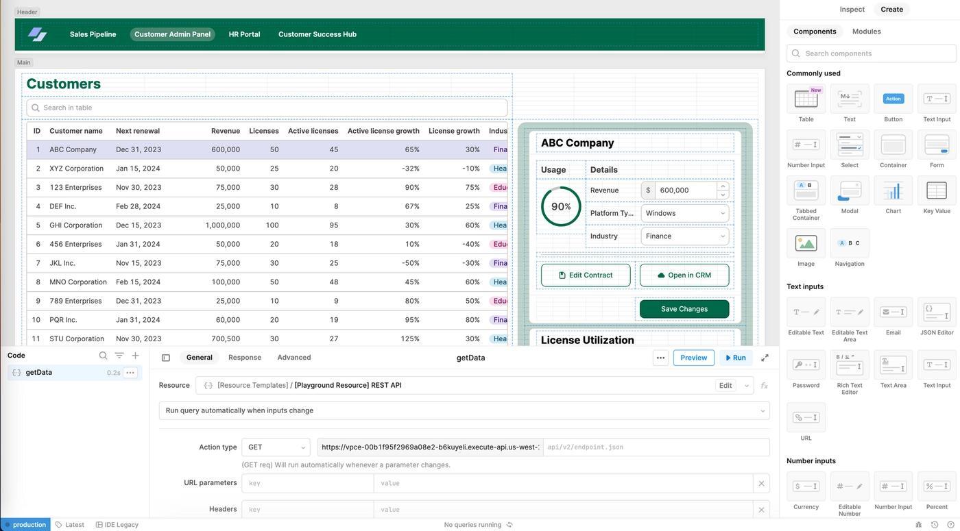 MSSQL and REST admin panels in Editor mode.