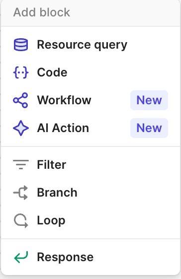 Retool Workflow block options