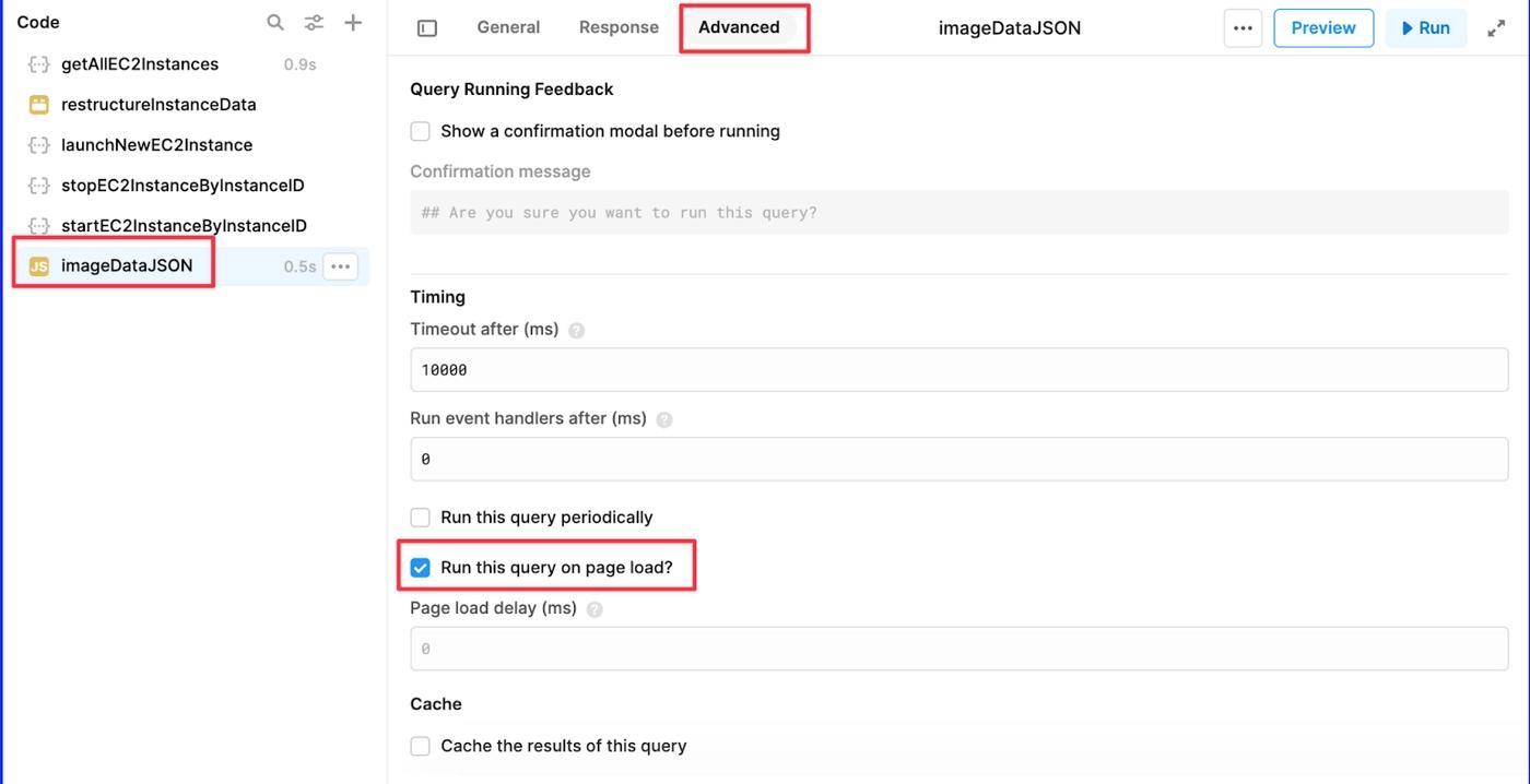 Enabling "Run this query on page load" ensure the data is available when the page loads