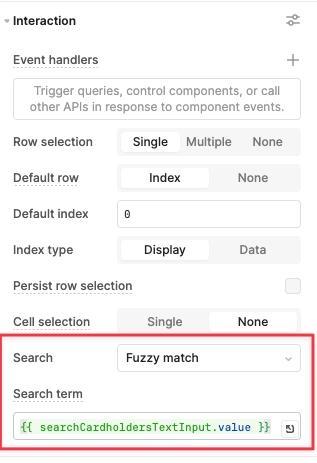 Using Table component's built-in Search term property to allow users to search 