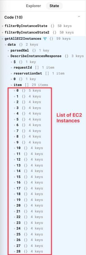 Viewing the result of the EC2 API in the State tab