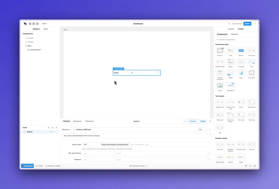 Toggling the advanced panel for a Number Input component