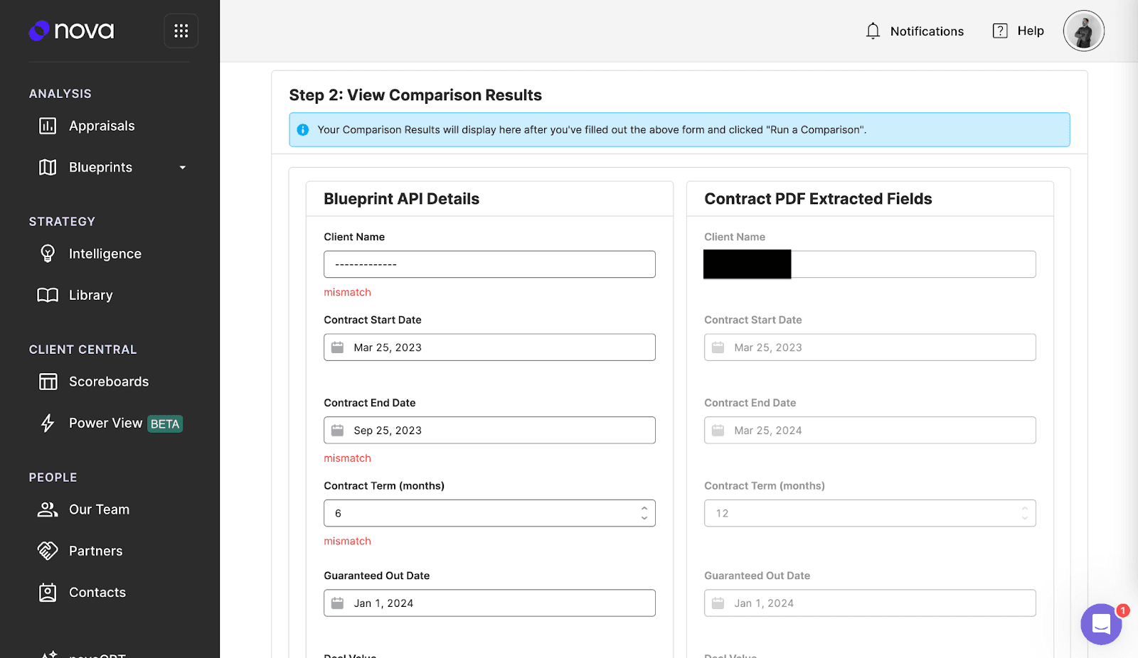 In step 2, finance managers can review and edit any mismatches that the Contract AI app uncovered.