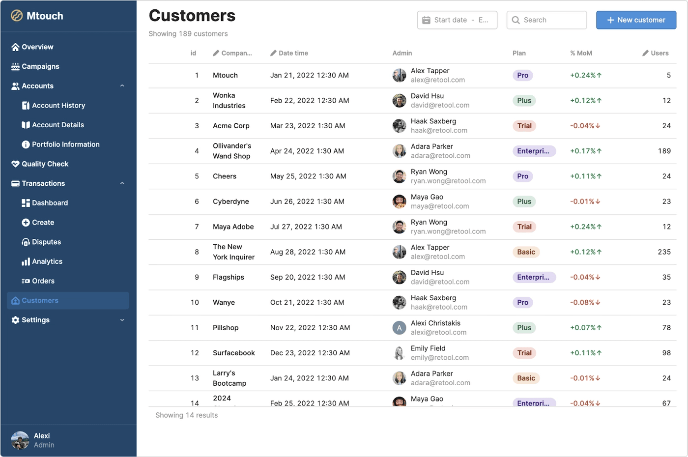 An example left navigation layout using the Sidebar frame