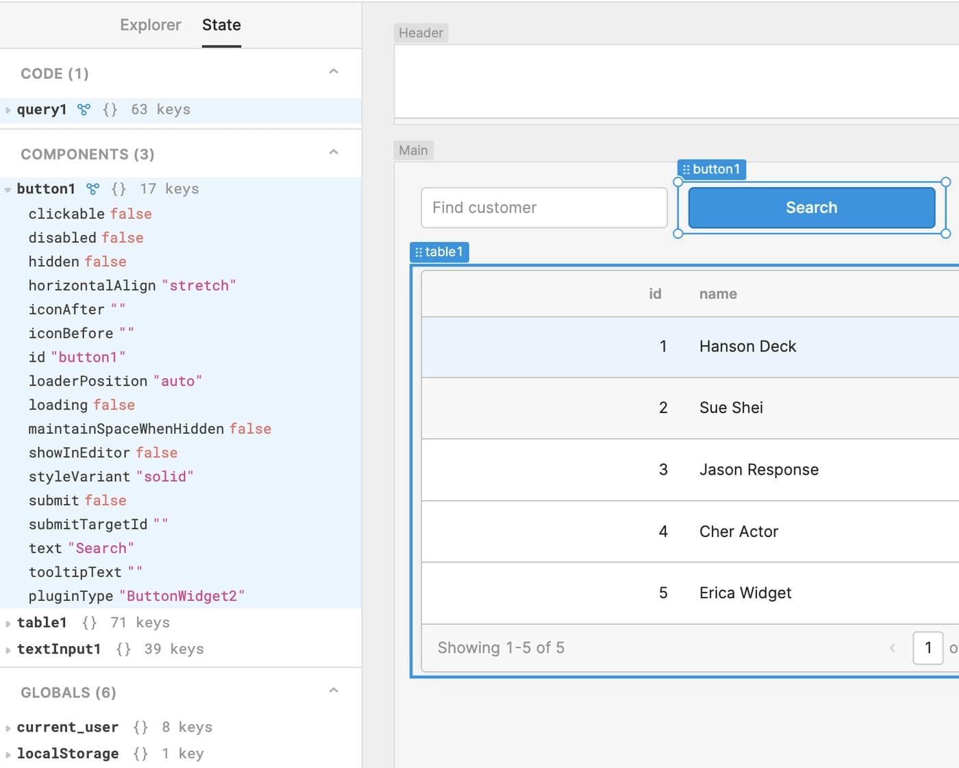 Viewing the State tab in the left panel