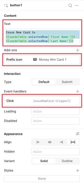 Set button's event handler to trigger the issueNewCard Resource Query