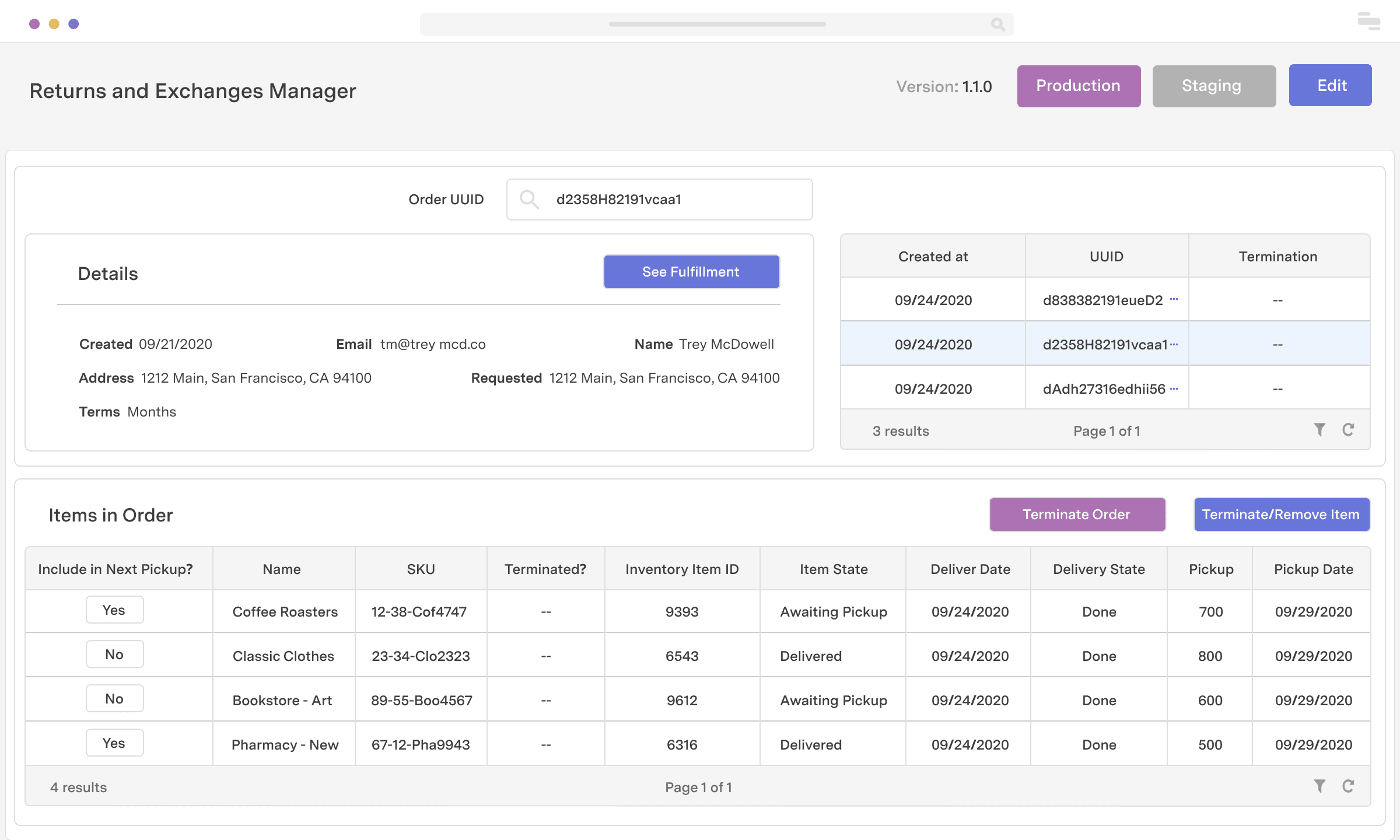 Returns and exchanges processor